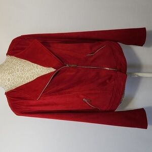 Thalia Sodi Women's Red Lipstick Faux Suede Long Sleeve Lined Bomber Jacket XL